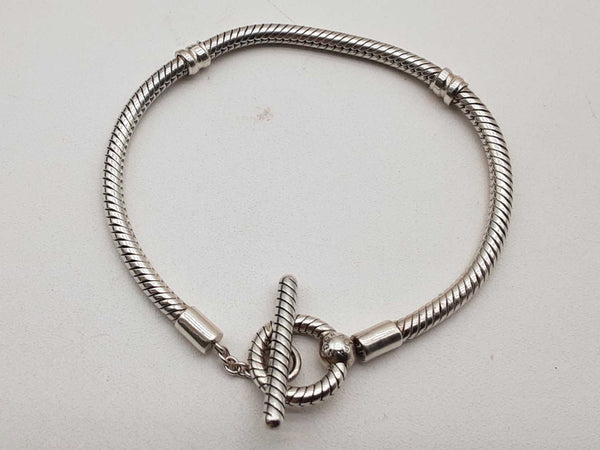Pandora Moments 0.925 Sterling Silver 12.1g T Bar Bracelet 6 In Do0425prde