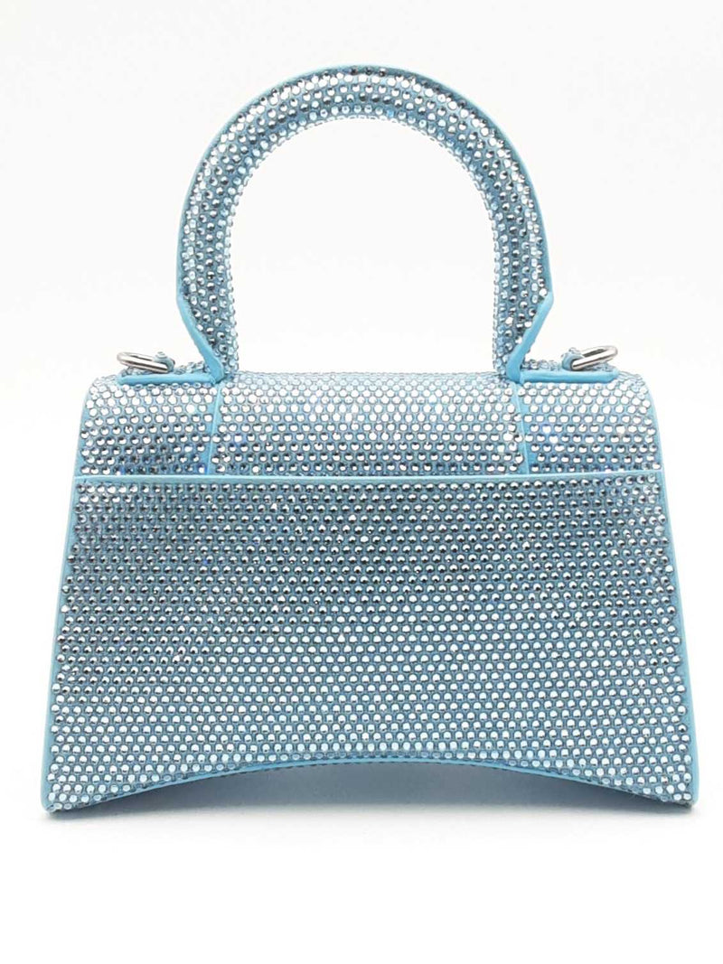 Balenciaga Hourgass Embellished Crystal Blue Suede Top Handle Bag Eb1224lxxzsa