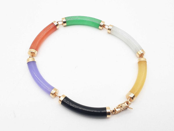 14k Yellow Gold Multicolored Dyed Jade Onyx Bracelet 6.5 In Do0724cxde