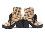 Gucci Combat Ankle Boots In Beige & Ebony Gg Monogram Wool Size 39 Fw00625ozxdu