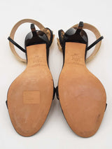 Jimmy Choo Metallic Mirror Gold & Black Leather T Strap Heels Size 39 Eb0525pxsa