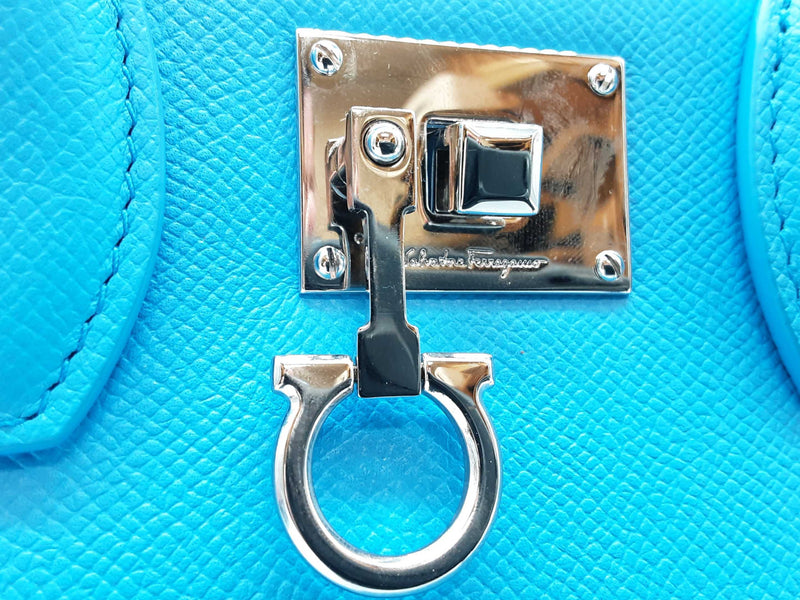 Salvatore Ferragamo Studio Box Blue Top Handle Bag Sd1025przde