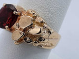 14k Yellow Gold Nugget Ring With Red Gemstone 6.5 Grams Size 7.5 Eb0824oexsa