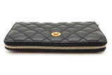 Versace Quilted Black Leather Zip Around Wallet Eb0826lorde