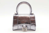Balenciaga Mini Hourglass Metallic Lavender Croc Embossed Leather Bag Eb126wxzde