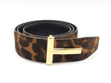 Tom Ford Reversible Leopard Print & Black Leather Belt With T Buckle Fw0825rzdu