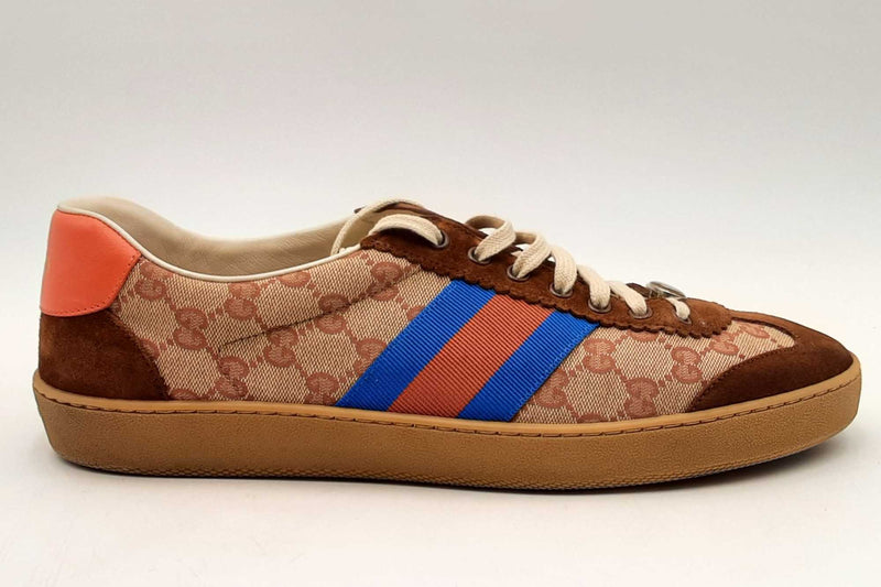 Gucci Gg Monogram Suede Web Sneakers Size 12 Eb0125oxzsa