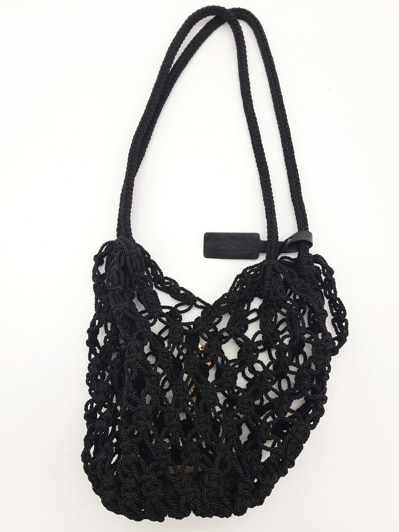 Saint Laurent Ysl Small Black Crochet Shopper Shoulder Tote Bag