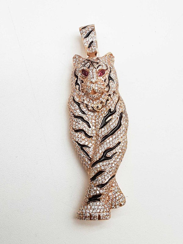 Rubies Diamonds 14k Rose Gold 92.7g Solid Large Tiger Pendant Do0725irxzde