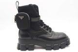 Prada Monolith Leather & Re-nylon Black Combat Boots Size 8.5 Eb0425oxzsa