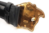 Versace Black Leather Belt With Gold Tone La Medusa Buckle Size 90 Eb0925lxzdu