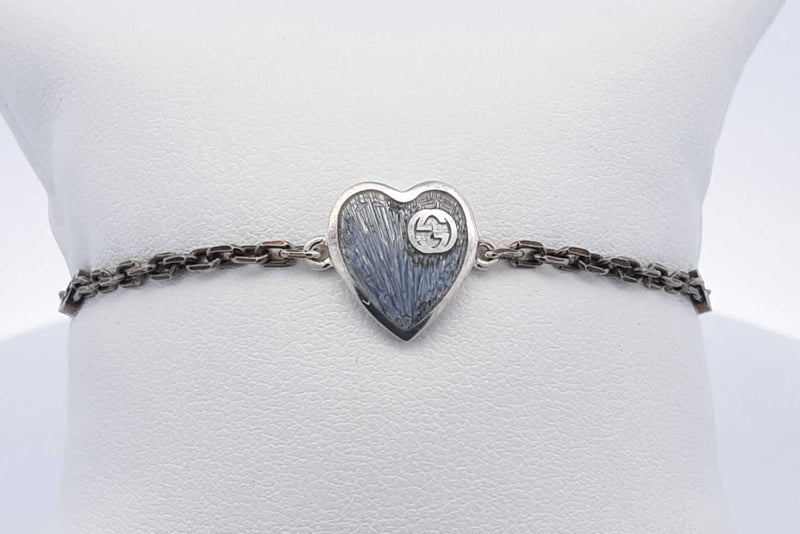 Gucci Interlocking G Enamel Heart Bracelet Sterling Silver 4g 7 Inch Eb1124crsa