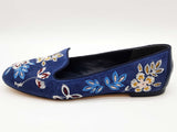 Tory Burch Trotters Estee Blue Suede Floral Embroidered Shoes Size8.5 Do0725lxde