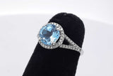 Light Blue Gemstone & Diamond Ring In 14k White Gold 2.7g Size 3.75 Eb0426oixsa