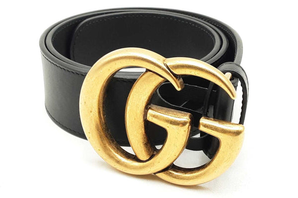 Gucci Black Leather Belt With Gold Tone Gg Buckle Eb0225lxzsa