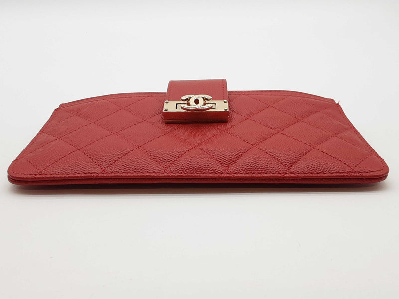 Chanel Red Quilted Cavier Leather Wallet Do0325erxde