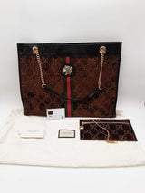 Gucci 537219 Rajah Brown Gg Velvet Web Large Tote Bag Do0425ixzde