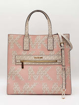 Michael Kors Large Kenly North South Tote Bag In Powder Blush Mk Logo Coated Canvas Fw0726pzdu
