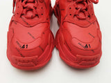 Balenciaga Triple S Sneakers In Red Allover Logo Faux Leather Size 8 Fw0926lrxdu