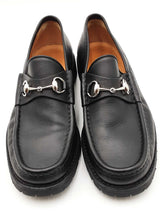 Gucci Horsebit Black Leather Lug Sole Loafers Size 10.5 Eb0325pxzdu