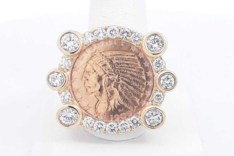 1909 Indian Head 5 Dollar Coin Ring In 18k Yellow Gold & Diamonds 60.7 Grams Size 12 Eb0425rxxzsa