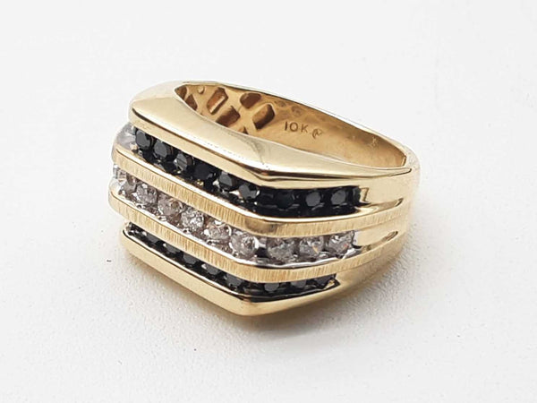 10k Yellow Gold 30.5g Black White Diamond Ring Size 8.5 Do0424ixzde