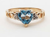 Heart Cut Blue Topaz 10k Two Tone Gold 2.5g Ring Size 7.75 Do0626lixde