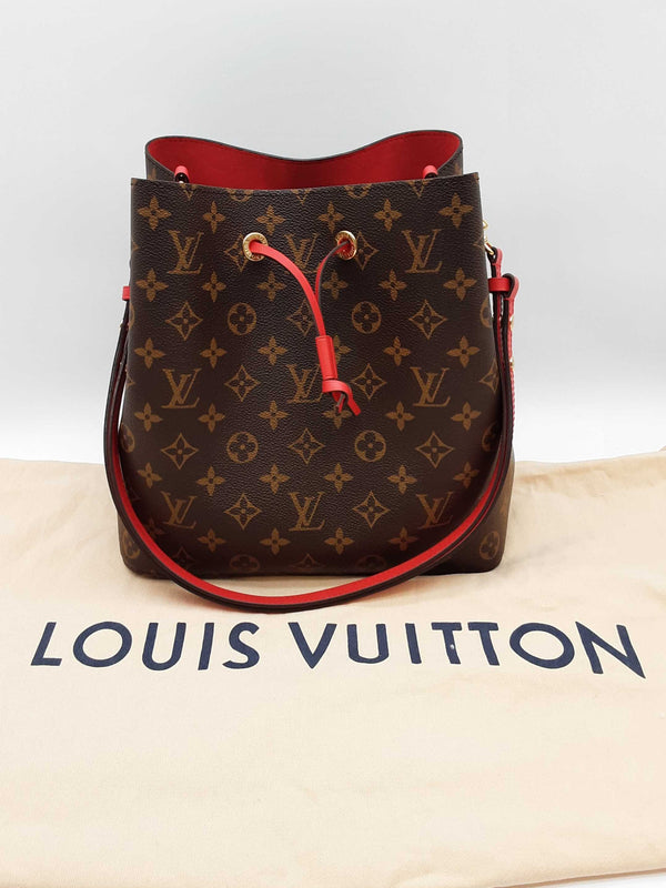Louis Vuitton Neonoe Brown Monogram Red Leather Bucket Bag Do0525sxzde