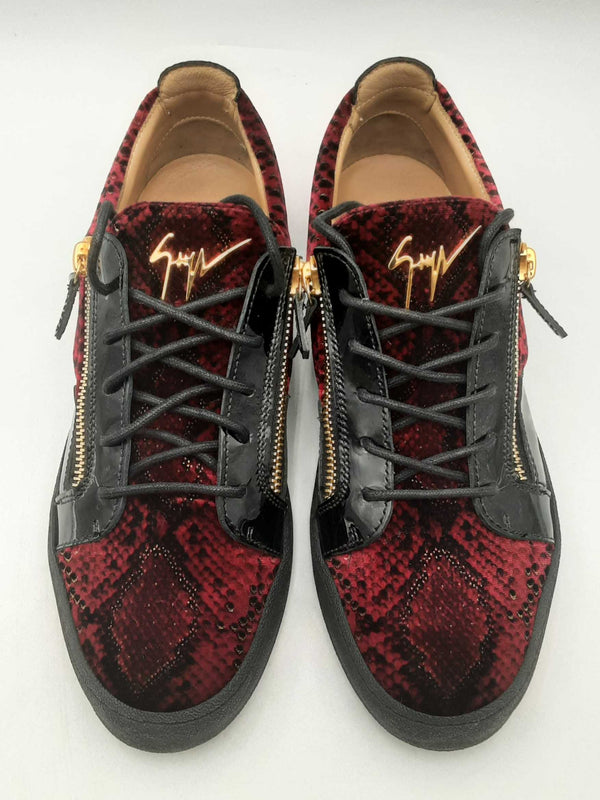 Giuseppe Zanotti Frankie Ramses Amaranto Reptile Print Velvet Sneakers Eb0425lrxsa