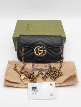 Gucci Chevron Quilted Black Leather Marmont Mini Shoulder Bag Eb0626wrxsa