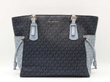 Michael Kors Voyager Tote Bag In Admiral Blue Mk Logo Coated Canvas Fw0526wzdu