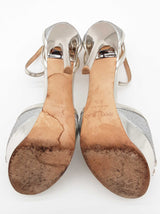 Jimmy Choo Laurita Silver Metallic Glitter Heels Size Eu 37.5 Do0625pxde