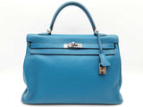 Hermes Kelly 35cm Cobalt Blue Clemence Palladium Shoulder Bag. Do0126lzxzxde