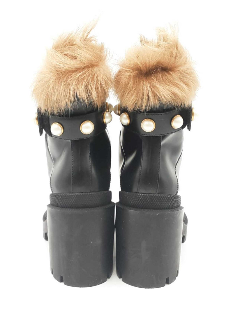 Gucci Magnum Fur & Faux Pearl Boots In Black Leather Size Eu 35 Fw0825exdu