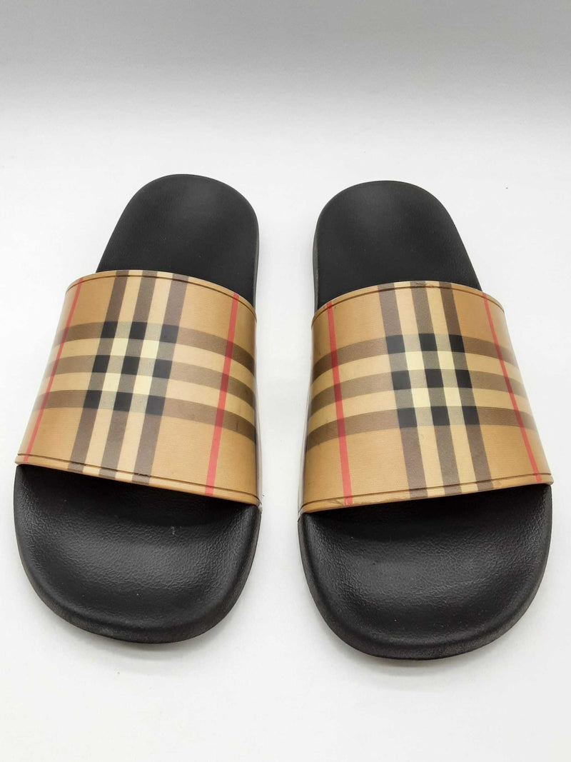 Burberry Furley Tan Check Rubber Slides Size Eu 45 Do1124lxzde