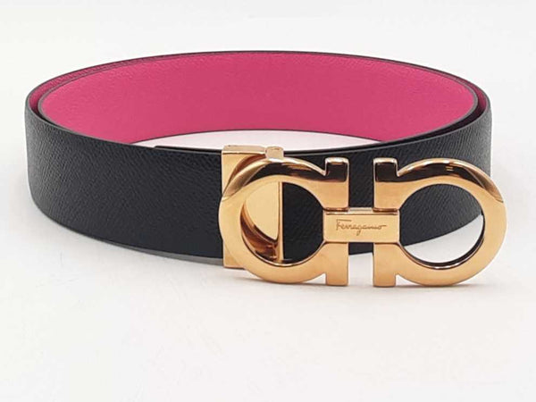 Salvatore Ferragamo Giancini Reversible Black Pink Belt Size 32 Aa0825lzxsa