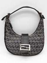 Fendi Croissant Gray Blue Monogram Canvas Shoulder Bag Do1124orxde