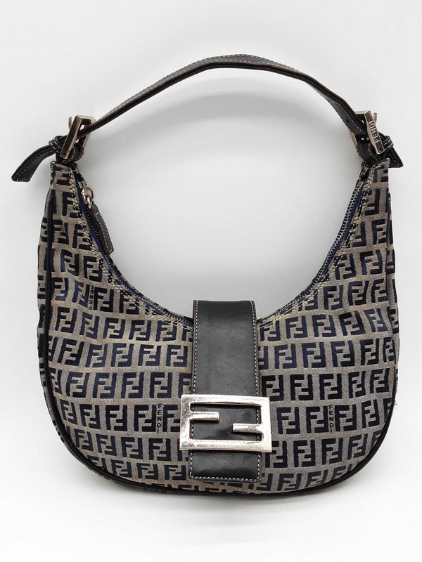 Fendi Croissant Gray Blue Monogram Canvas Shoulder Bag Do1124orxde