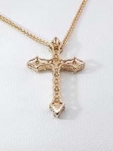0.91 Cttw Diamond & 14k Gold Cross Pendant With 18 Inch Chain 3.4g Fw0426rixdu