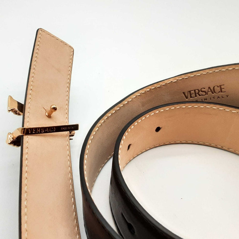 Versace Dcdh224.dv3t Virtus Black Leather Belt Size 85/34 Do0524lcrde