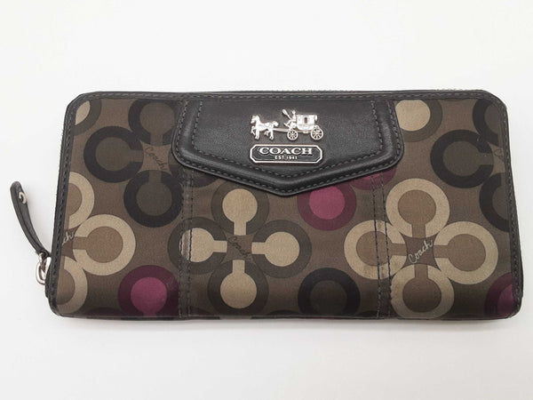 Coach Green Purple Clover Print Silk Zipper Wallet Do0525lrde