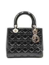 Christian Dior Lady Dior In Black Patent Cannage Leather Fw00825lzxzdu