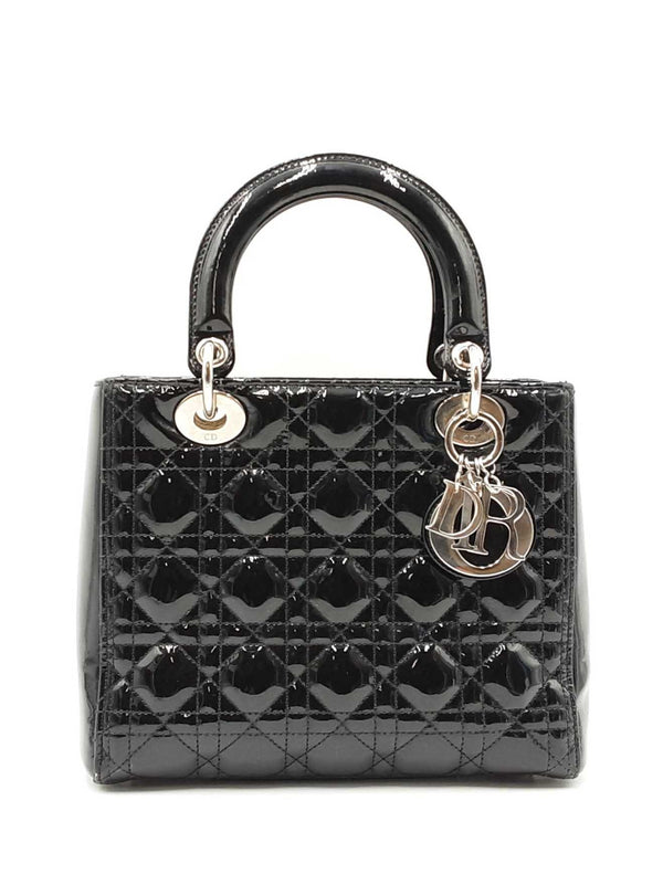 Christian Dior Lady Dior In Black Patent Cannage Leather Fw00825lzxzdu