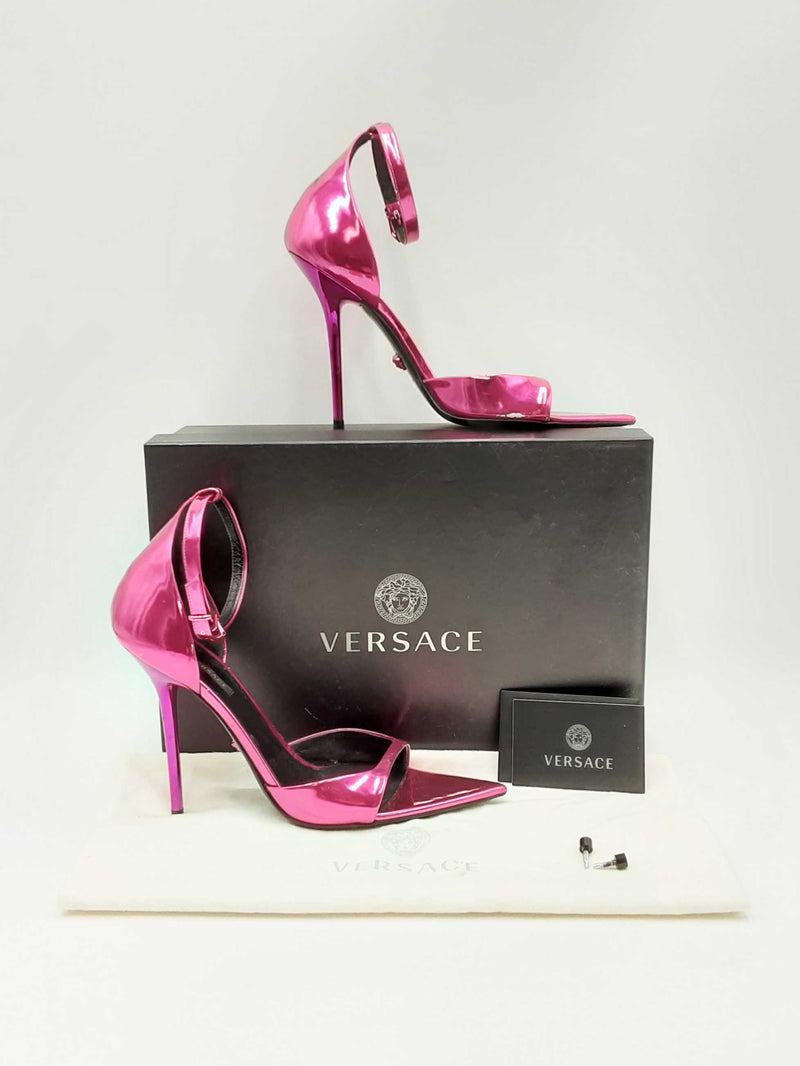 Versace Pinpoint Stiletto Heel Sandals In Mirrored Fuschia Size Eu 39 Fw0225rzdu