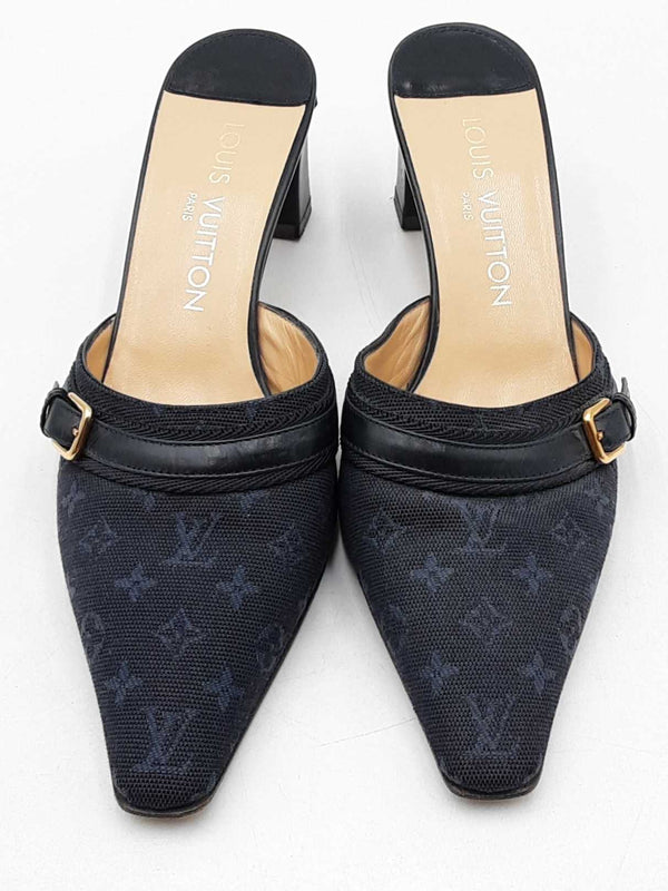 Louis Vuitton Monogram Navy Blue Canvas Mules Size 36 Eb1225lpxdu
