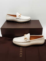 Gucci White Leather Crocodile Horsebit Loafers Size 6 Eb1225rxzde