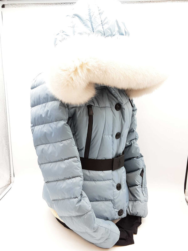 Moncler Grenoble Beverly Blue White Furred Hooded Jacket Size 1 Do0924wxzde