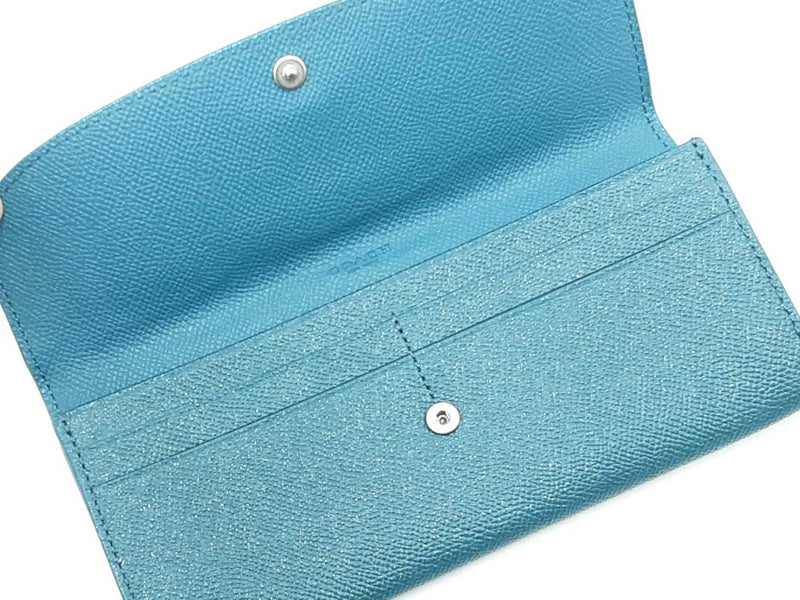 Coach Long Wallet In Glitter Teal Crossgrain Leather Fw0925lrdu