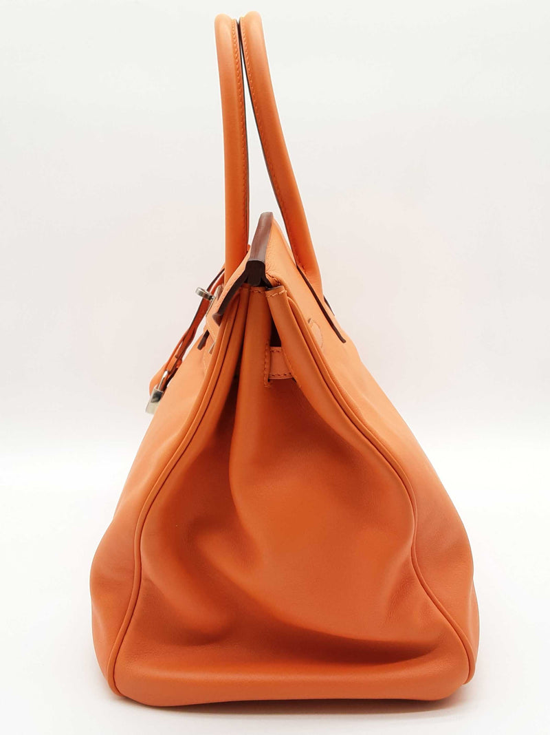 Hermes Birkin 35 Orange Swift Palladium Hardware Handbag Do0725irxzde
