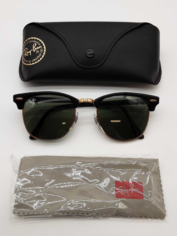 Rayban Rb3016 Clubmaster Black Goldtone Frames Green Lens Sunglasses Do0525rxde